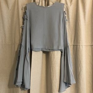 skylar + madison Cropped Lace Up Sleeve Top